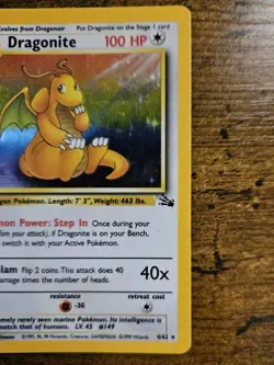 Pokemon TCG 1999 Pokemon Fossil #4/62 Dragonite Holo Rare Vintage - Image 4