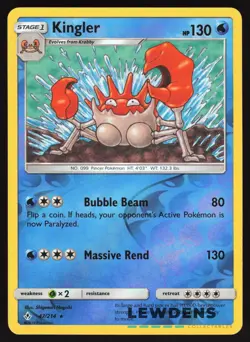 Kingler - 47/214 - Reverse Holo Rare - Unbroken Bonds - Pokemon Card - Image 1