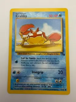 #51/62 Krabby Normal Common - Pokemon TCG Fossil - Vintage - LP (See Photos) - Image 1