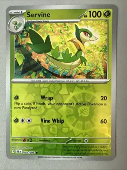 Pokemon TCG * SV Black Bolt 002/086 Servine Common * REVERSE HOLO* FRESH PK - Image 1