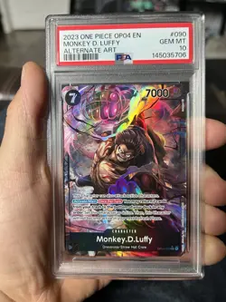 2023 ONE PIECE OP04 090 MONKEY D LUFFY KINGDOMS OF INTRIGUE ALT ART PSA 10 - Image 1
