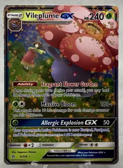 Pokemon Vileplume GX Sun & Moon Cosmic Eclipse Holo Ultra Rare Card 4/236 - Image 1