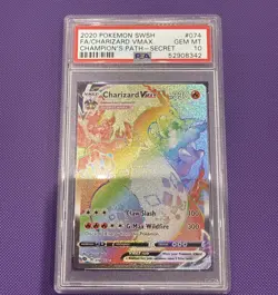Charizard VMAX 074/073 Pokemon Champion’s Path Rainbow Secret Rare PSA 10 Card - Image 1