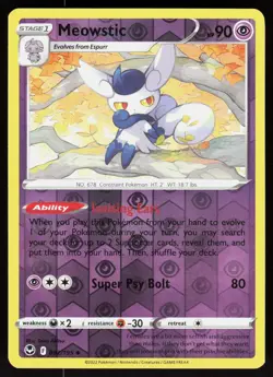 Meowstic 082/195 Uncommon Silver Tempest Pokemon Reverse Holo Lightly Played - Image 1