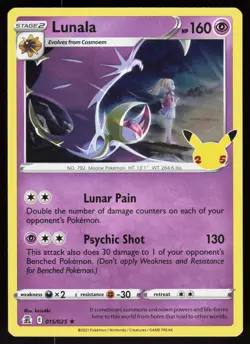 Lunala 015/025 Holo Rare Celebrations Pokemon Holo Lightly Played - Image 1