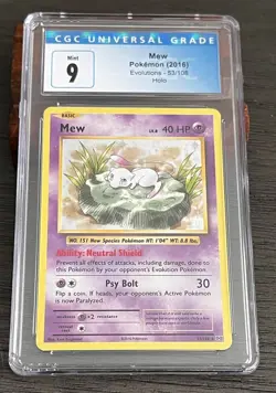 Pokemon Mew 2016 Evolutions 53/108 Holo Rare CGC 9 Pokemon TCG Card - Image 1