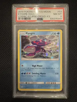 2019 Pokemon Sun & Moon Kyogre-holo Cosmic Eclipse-cracked Ice PSA 8 🔥🔥 - Image 1
