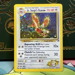 LT. SURGE'S FEAROW 7/132 HOLO RARE GYM HEROES POKEMON 2001 HOLO Swirl LP - Image 1