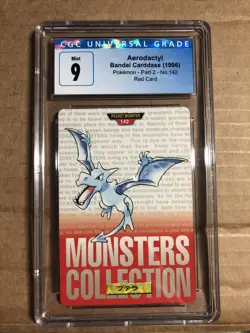 CGC 9 Aerodactyl Carddass Vending Bandai Japanese 1996 Pokemon Card #142 Red - Image 1