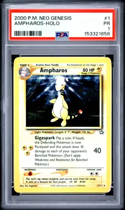 2000 POKEMON NEO GENESIS AMPHAROS HOLO #1 PSA 1 Population 10! - Image 1