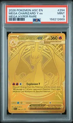 2026 POKEMON ASC EN-ASCENDED HEROES MEGA HYPER RARE MEGA CHARIZARD Y EX PSA 9 - Image 1