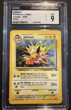 Pokemon TCG Jolteon Jungle 4/64 Unlimited Holo Rare Grade 9 - Image 1