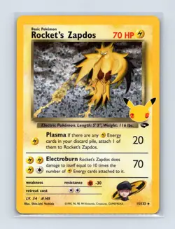Rocket's Zapdos 15/132 holo Celebrations: Classic Collection Pokemon NM - Image 1