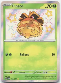 Pineco 099/091 Shiny Rare Paldean Fates Pokemon Near Mint - Image 1