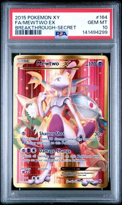 2015 POKEMON XY BREAKTHROUGH SECRET #164 FULL ART/MEWTWO EX PSA 10 - Image 1