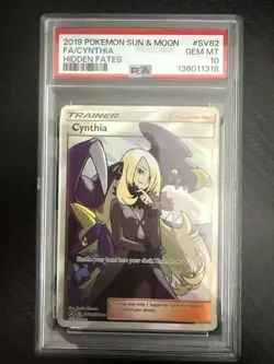 2019 POKEMON SUN & MOON HIDDEN FATES #SV82 FULL ART/CYNTHIA PSA 10 - FFS IN hand - Image 1