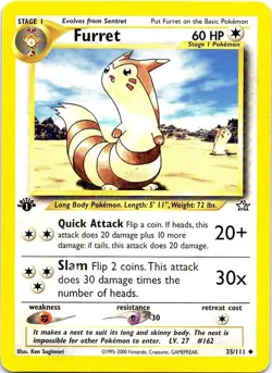 Furret 35/111 Uncommon Neo Genesis Pokemon 1st Edition Near Mint - Image 1