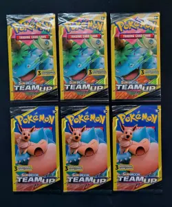 Pokemon TCG Sun & Moon Team Up 3 Card Booster Pack X6 SEALED Lot Free Shipping - Image 1