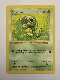 1999 Pokemon Base Set Caterpie #45/102 1st Edition Shadowless LP - Image 1