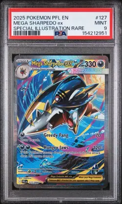 Pokemon TCG 2025 Mega Sharpedo ex 127 Me02 Phantasmal Flames Holo EN PSA 9 - Image 1