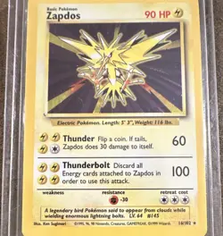 Wizards Pokemon TCG Zapdos 016/102 Base Set Holo Rare Unlimited - Image 1