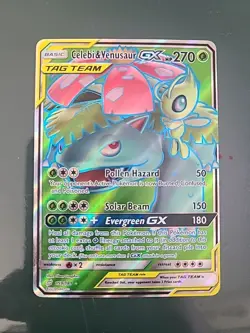 Pokemon TCG Celebi & Venusaur GX TAG TEAM Ultra Rare Full Art Holo 159/181 - Image 1