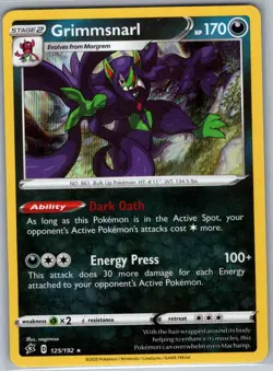 Grimmsnarl 125/192 Holo SWSH02: Rebel Clash - Pokemon Card - NM - Image 1