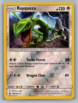 Rayquaza SM - Guardians Rising #106/145 Rare,Reverse Holo Pokemon Card - Image 1