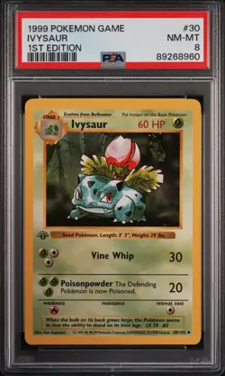 Pokemon Card Ivysaur 30/102 1st Edition PSA 8 Shadowless Base Set - Image 1