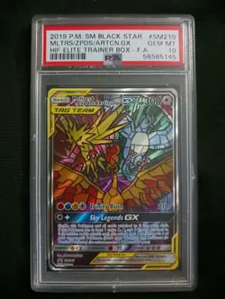 PSA 10 Moltres Zapdos Articuno GX SM210 Black Star Promo Pokemon Hidden Fates - Image 1