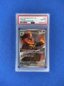 2025 POKEMON WHT EN-WHITE FLARE ILLUSTRATION RARE #098 EMBOAR PSA 10 - Image 1