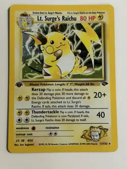 Pokemon TCG 1st Edition Lt. Surge's Raichu Gym Heroes 11/132 Holo Rare - Image 2