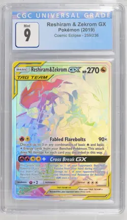 2019 Pokemon TCG Cosmic Eclipse 259 Reshiram & Zekrom GX CGC 9 - Image 1