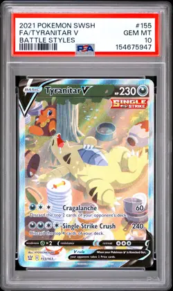 2021 POKEMON SWORD & SHIELD BATTLE STYLES #155 FULL ART/TYRANITAR V PSA 10 - Image 1