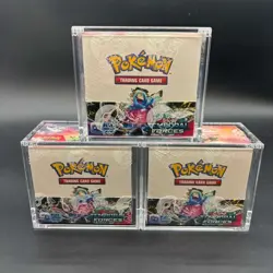 Lot (3) Pokemon TCG SV04 Temporal Forces Booster Boxes SEALED/NEW w/ Acrylic - Image 1