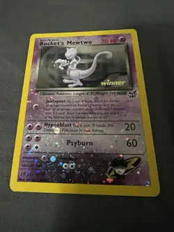 Rocket’s Mewtwo Winner Stamp #8 Best of Game Reverse Holo Pokemon Promo Swirl - Image 2