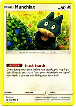 Pokemon Munchlax 173/236 Unified Minds Lightly Played Trading Card-7985 - Image 1