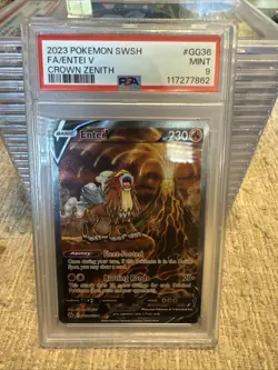 2023 Pokemon Entei v GG36 PSA 9 Crown Zenith Full Art Holo - Image 1