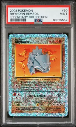2002 POKEMON LEGENDARY COLLECTION #90 RHYHORN-REVERSE FOIL PSA 9 - Image 1