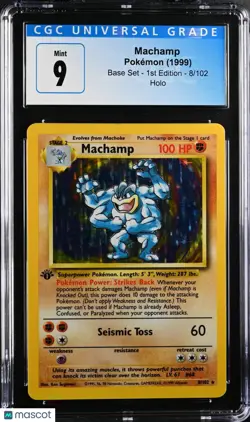 1999 Pokemon Base Set Machamp #8/102 1st Edition CGC 9 - Image 1