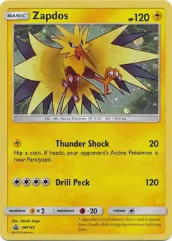 Moderately Played, English - 1 x Pokemon Zapdos - SM145 - Holo Promo Sun and Moo - Image 1