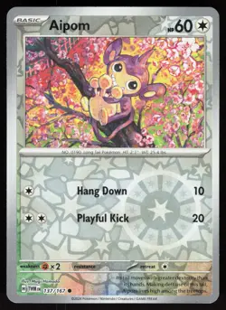 Aipom 137/167 Common Twilight Masquerade Pokemon Reverse Holo Near Mint - Image 1