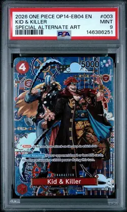 2026 ONE PIECE OP14-EB04-THE AZURE SEA'S SEVEN 003 KID & KILLER SP PSA 9 - Image 1