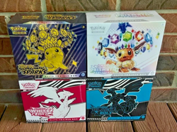 LOT 4 POKEMON ETB SURGING SPARKS, PRISMATIC EVOLUTIONS, BLACK BOLT, WHITE FLARE - Image 1