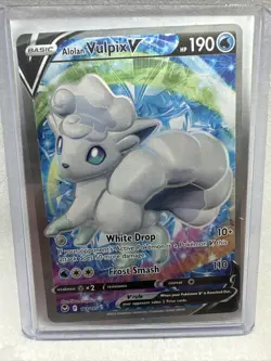 Pokemon TCG Card Alolan VULPIX V Full Art Silver Tempest 173/195 Holo Ultra Rare - Image 1