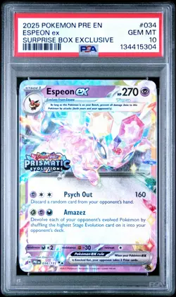2025 POKEMON PRE EN-PRISMATIC EVOLUTIONS SURPRISE BOX EXCLUSIVE ESPEON EX PSA 10 - Image 1