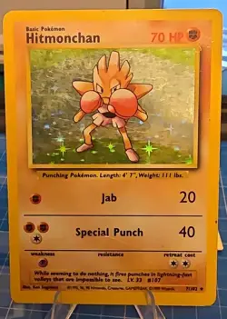 Pokemon WOTC Hitmonchan 7/102 Base Set Holo Rare Unlimited English 1999 70 HP - Image 1
