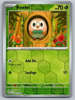 Rowlet 003/064 Common Shrouded Fable Pokemon Reverse Holo Near Mint - Image 1