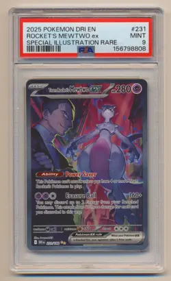 PSA 9 Pokemon Destined Rivals SIR Team Rocket's Mewtwo EX DRI EN 231/182 MINT!! - Image 1