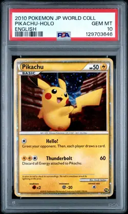 2010 POKEMON JAPANESE WORLD COLLECTION ENGLISH PIKACHU-HOLO PSA 10 - Image 1